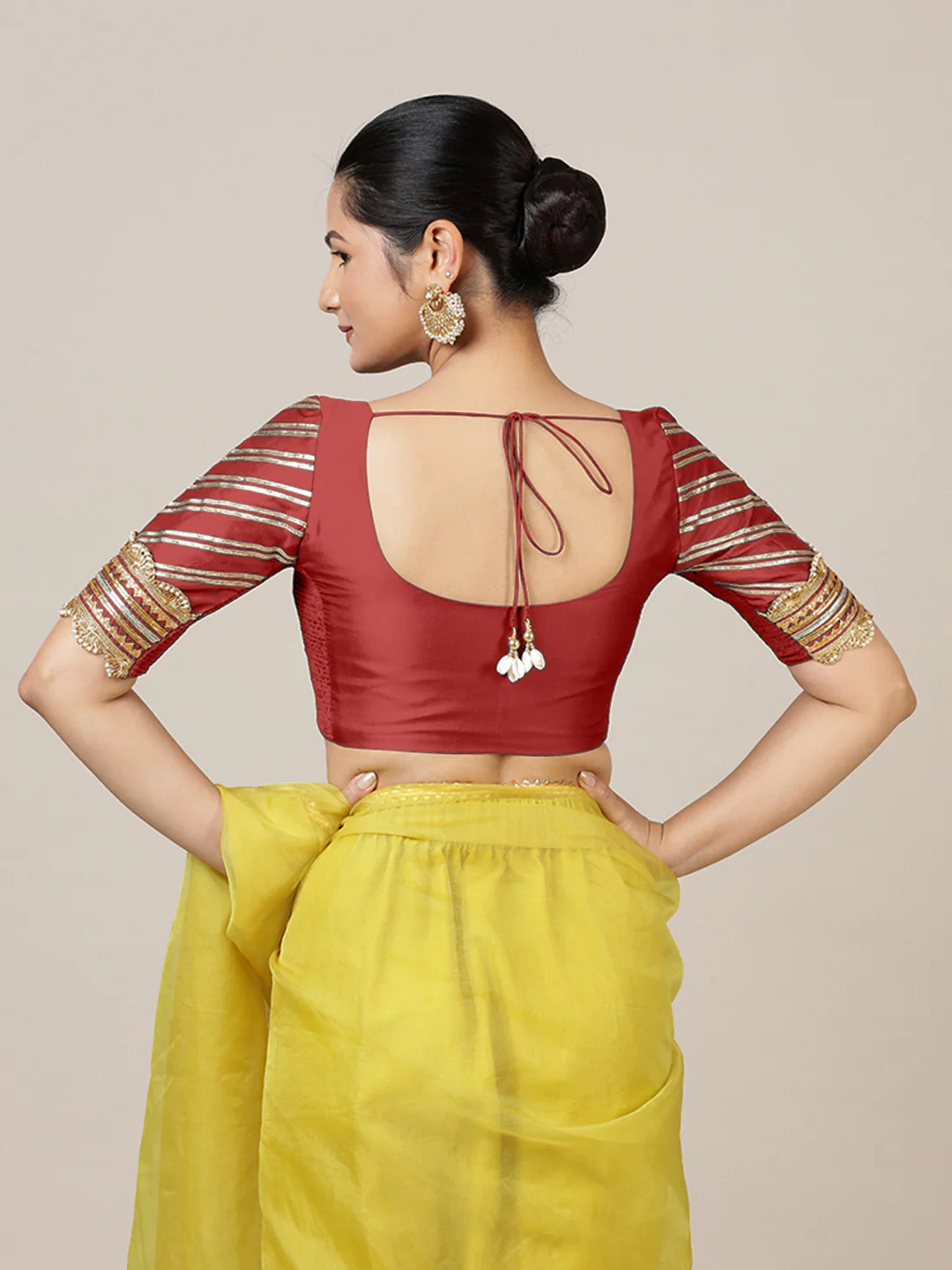 Anisha x Tyohaar | Elbow Sleeves Saree Blouse in Crimson Red - Image 2