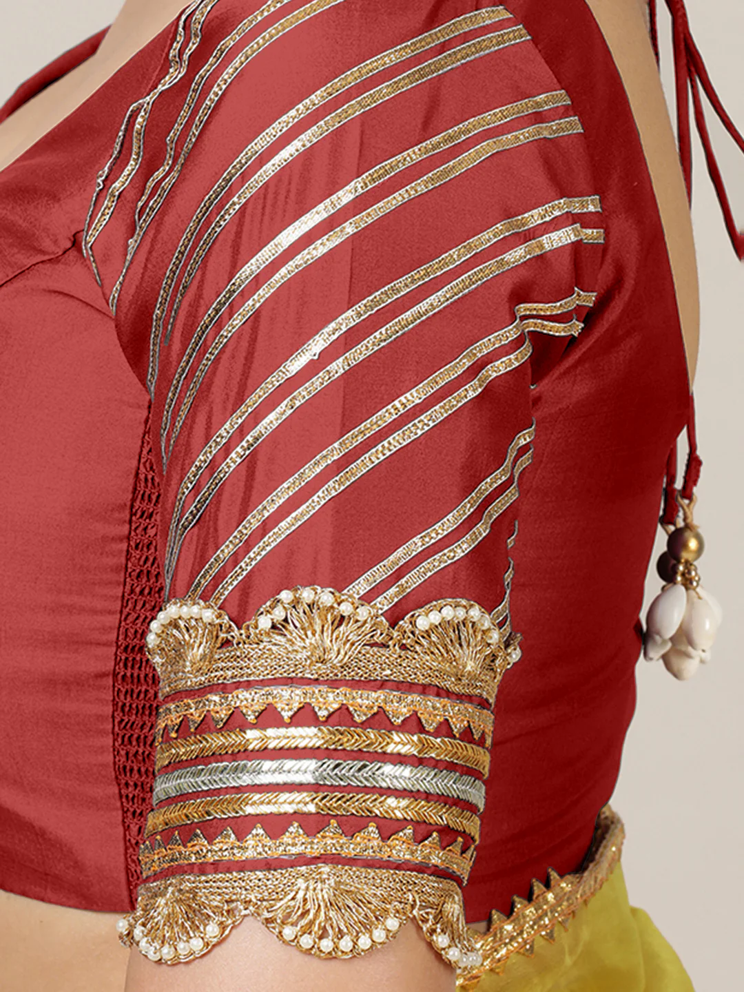 Anisha x Tyohaar | Elbow Sleeves Saree Blouse in Crimson Red - Image 5