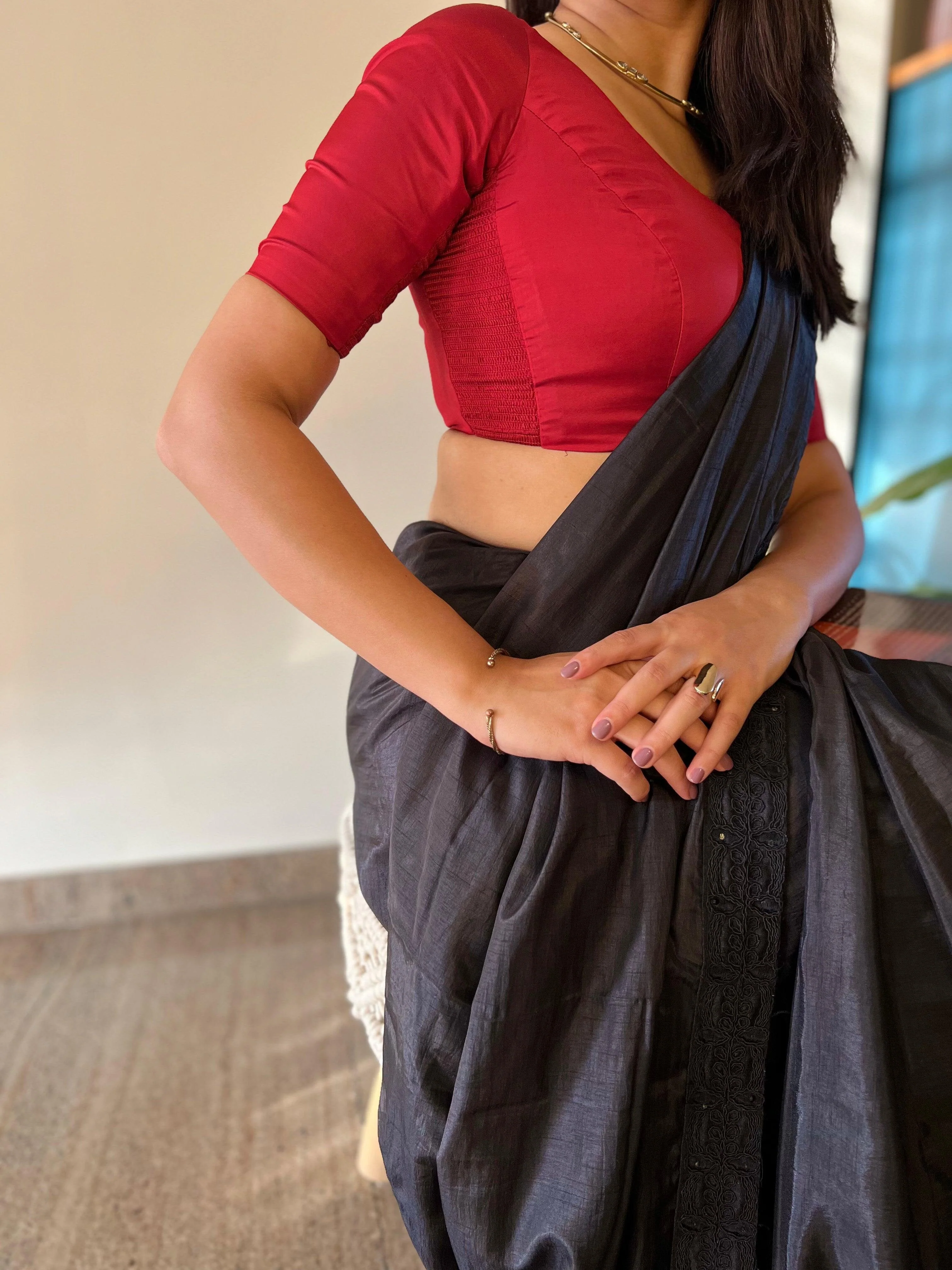Anisha x Rozaana | Elbow Sleeves Saree Blouse in Crimson Red - Image 13