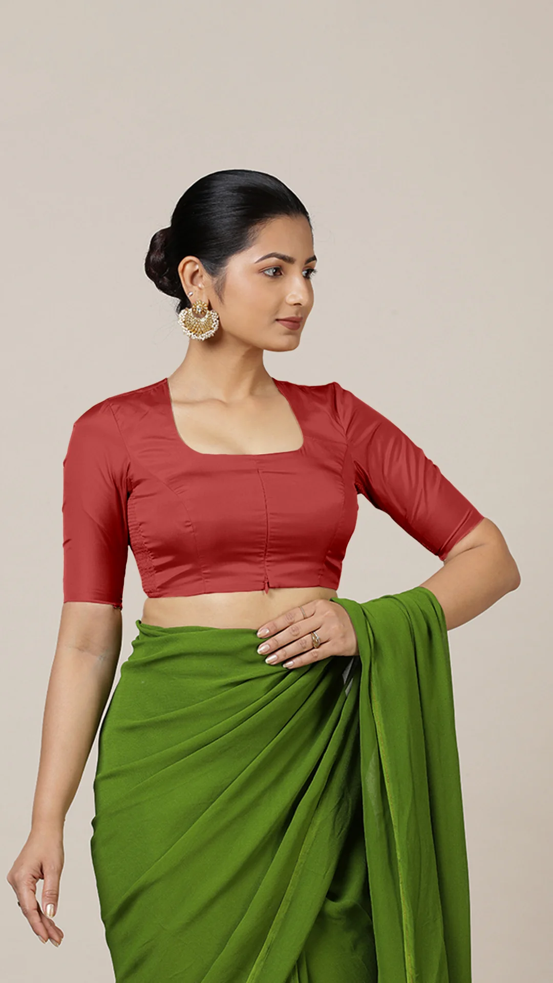 Aziza x Rozaana | Elbow Sleeves Saree Blouse in Crimson Red - Image 7