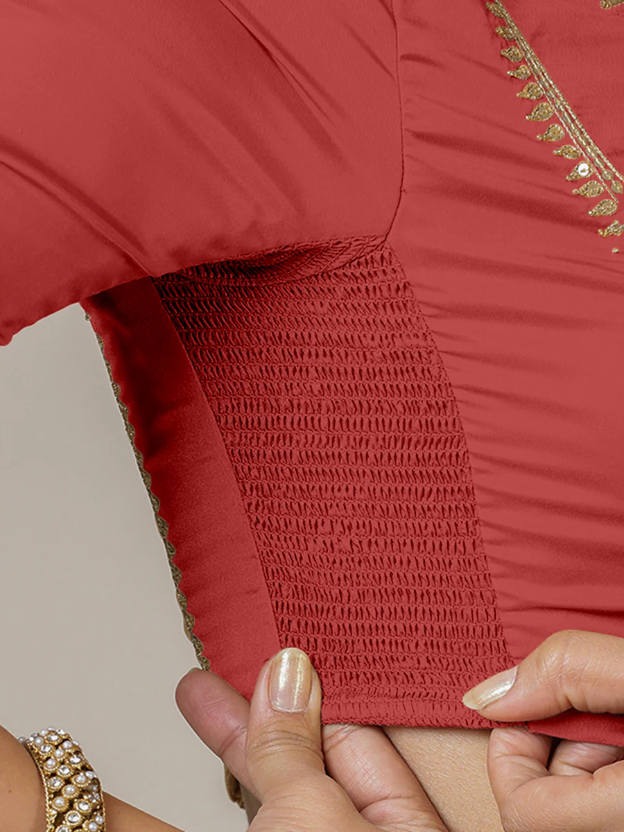 Zohra x Luxe | Crimson Red Saree Blouse w/ FlexiFit™ Side Seam - Image 3