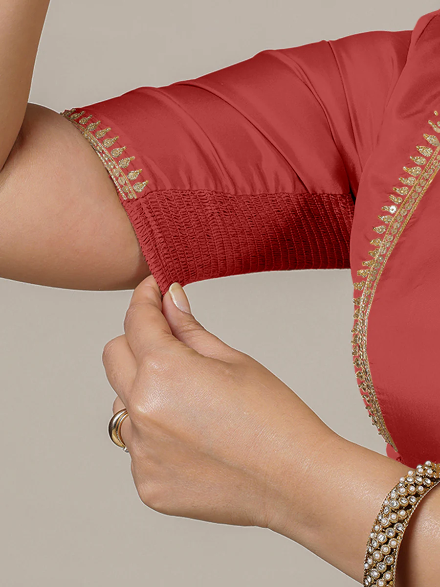 Zohra x Luxe | Crimson Red Saree Blouse w/ FlexiFit™ Side Seam - Image 4