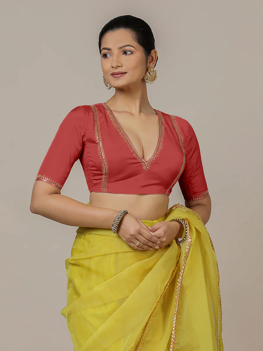 Zohra x Luxe | Crimson Red Saree Blouse w/ FlexiFit™ Side Seam - Image 6
