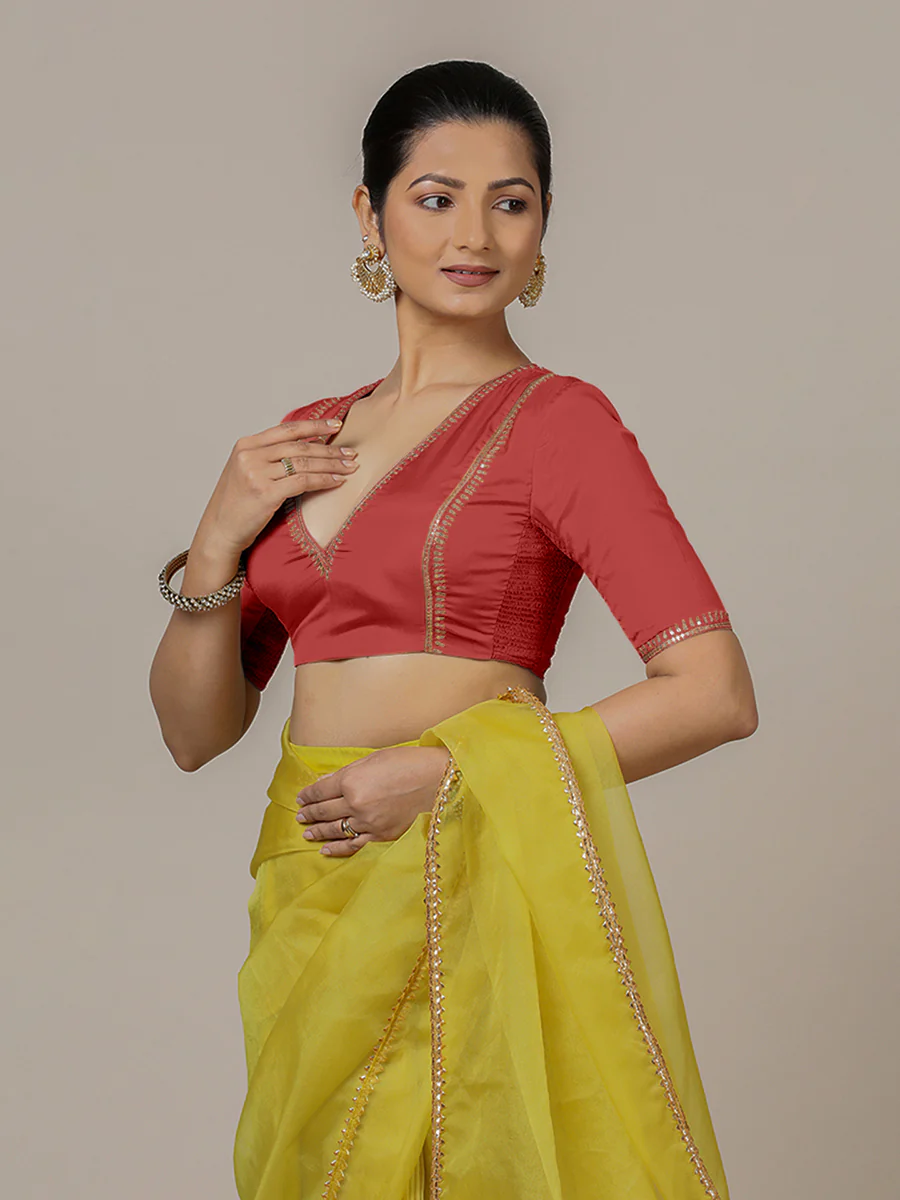 Zohra x Luxe | Crimson Red Saree Blouse w/ FlexiFit™ Side Seam - Image 8
