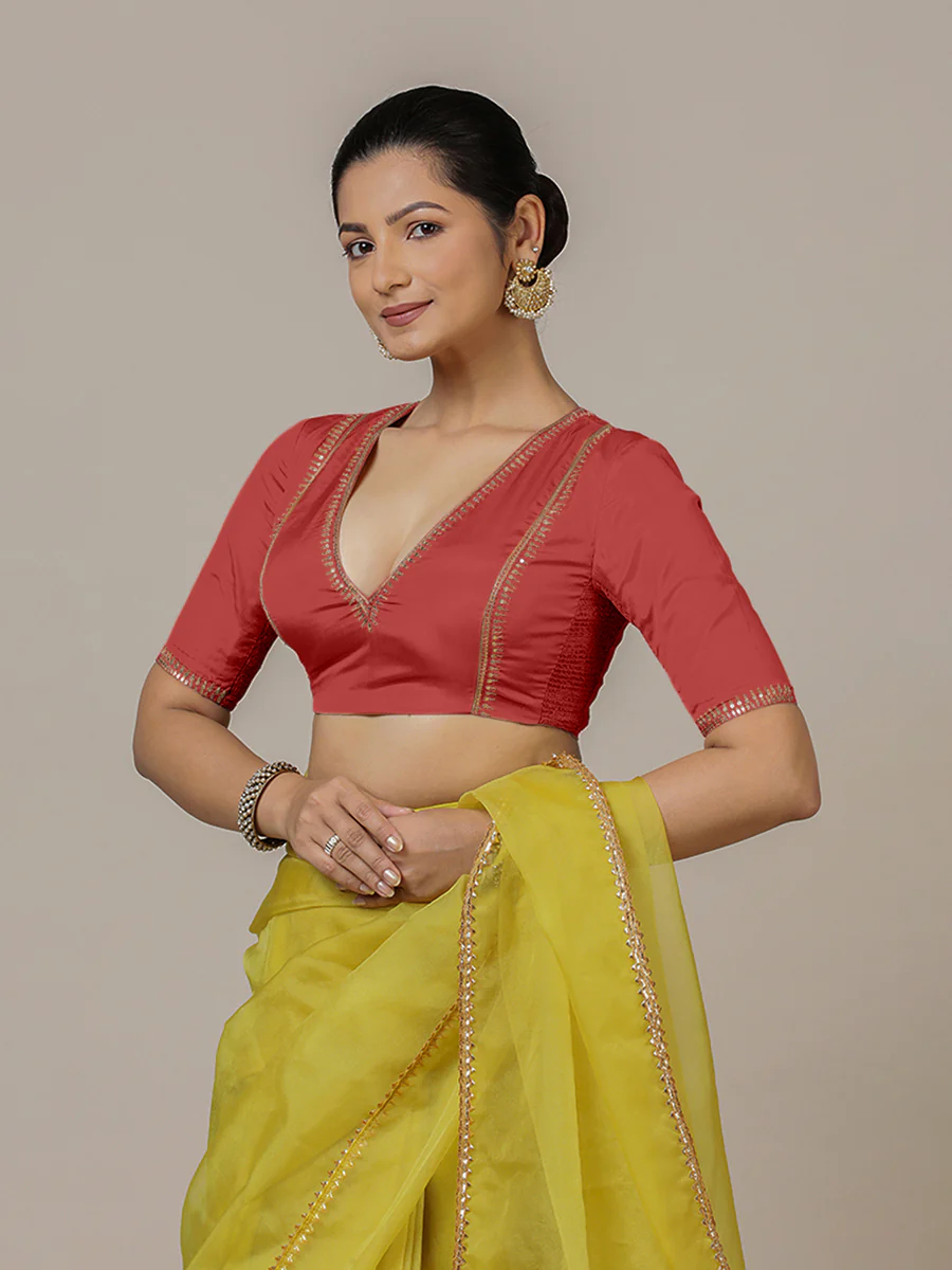 Zohra x Luxe | Crimson Red Saree Blouse w/ FlexiFit™ Side Seam - Image 9
