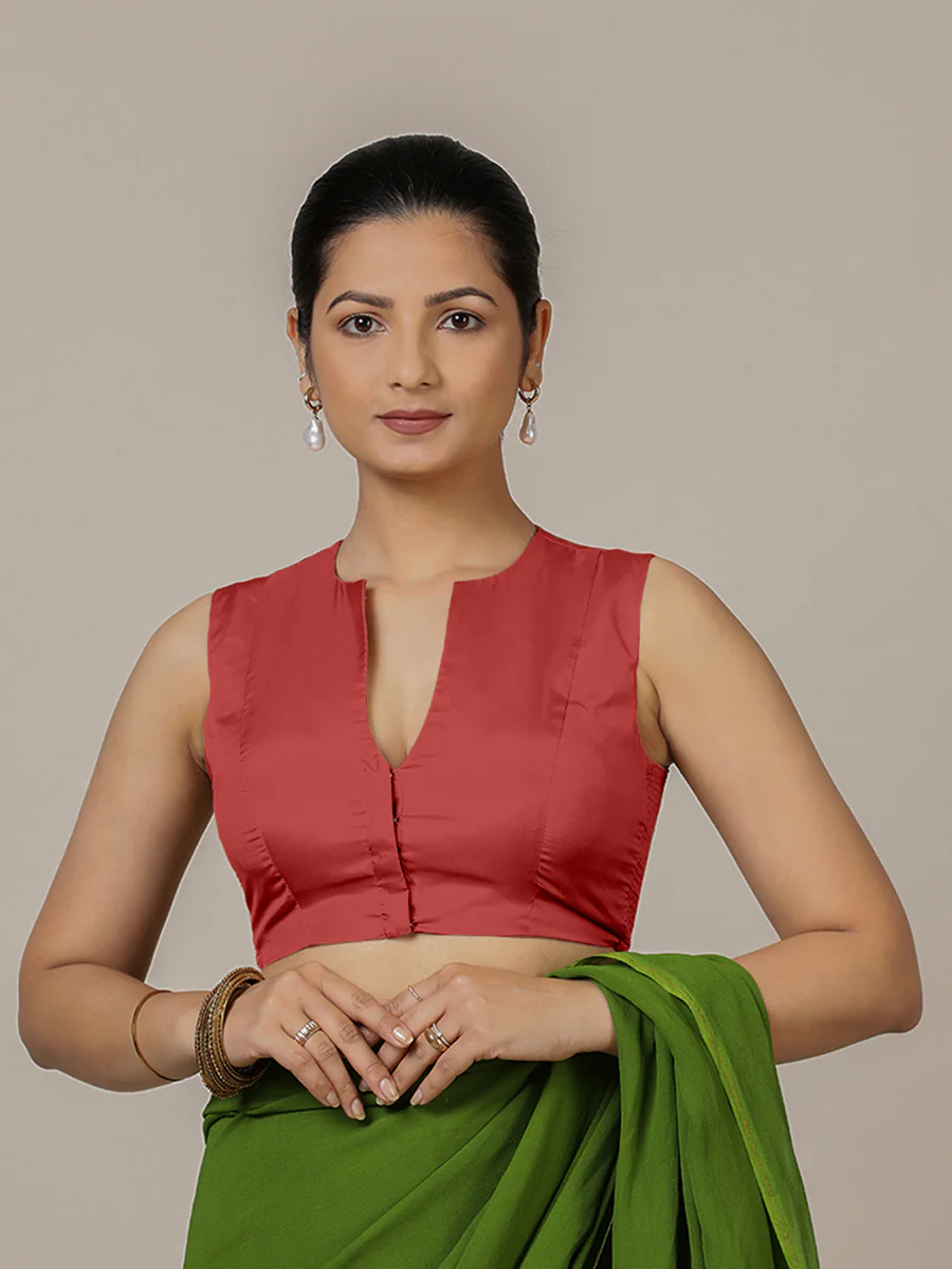 Veena x Rozaana | Sleeveless Saree Blouse in Crimson Red - Image 7