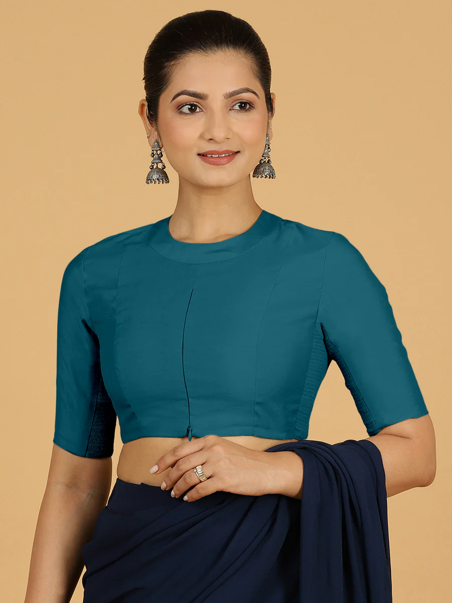 Farida x Rozaana | Regular Sleeves Saree Blouse in Crystal Teal - Image 6
