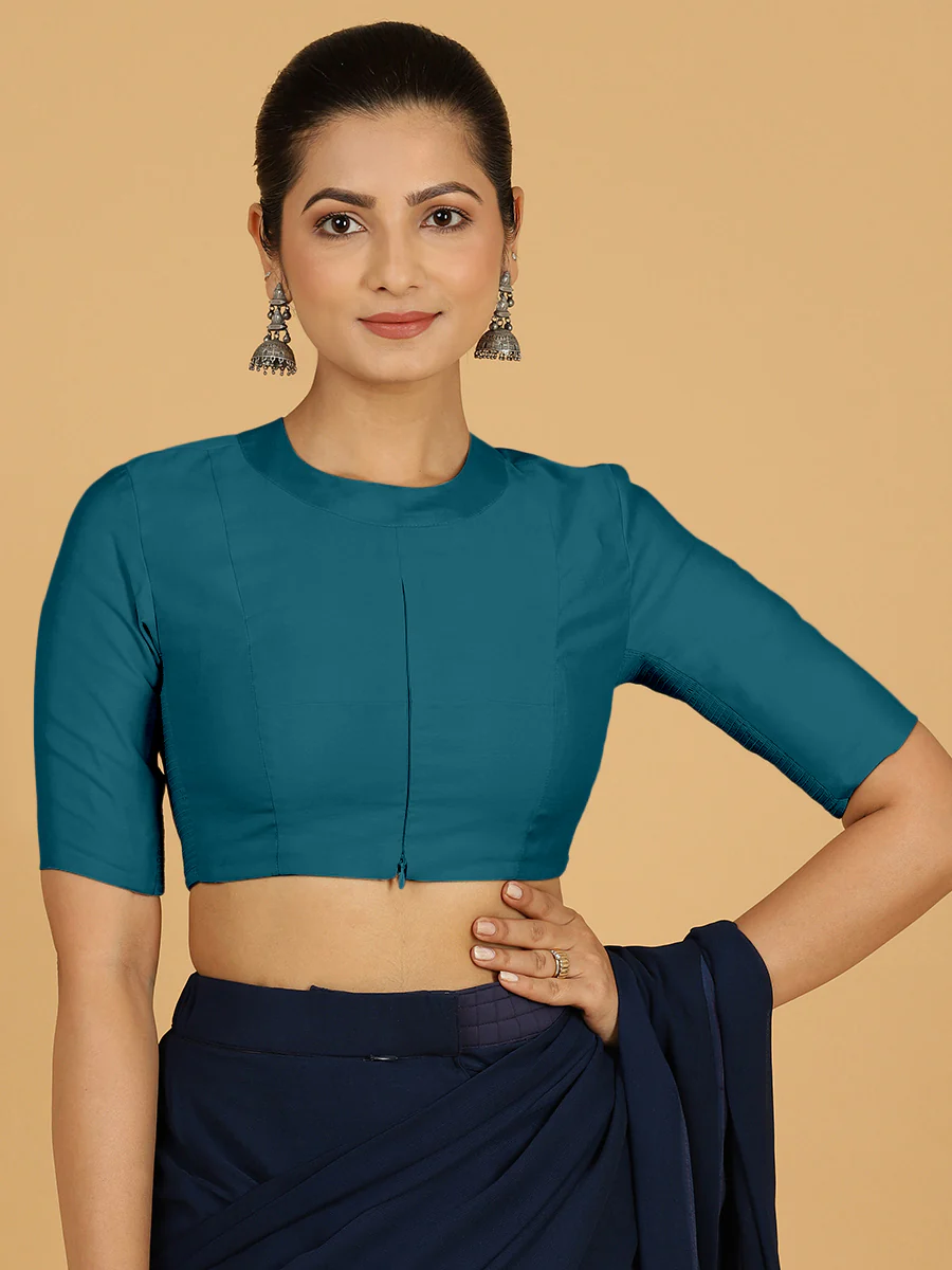 Farida x Rozaana | Regular Sleeves Saree Blouse in Crystal Teal - Image 9