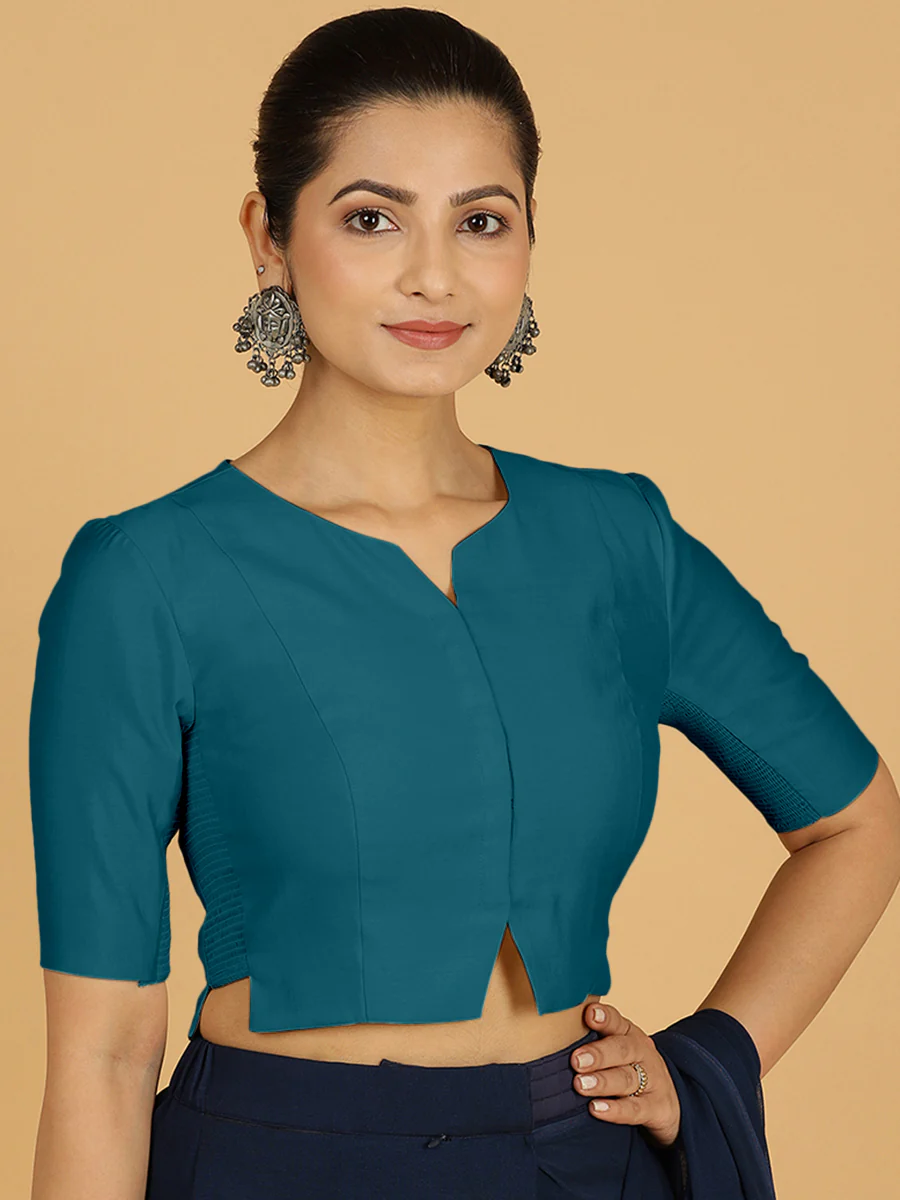 Rekha x Rozaana | Long Saree Blouse in Crystal Teal - Image 8
