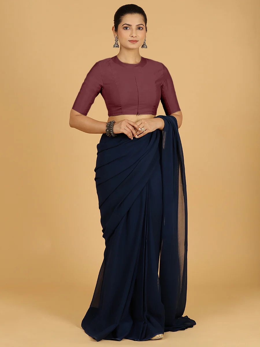 Farida x Rozaana | Regular Sleeves Saree Blouse in Deep Maroon - Image 10