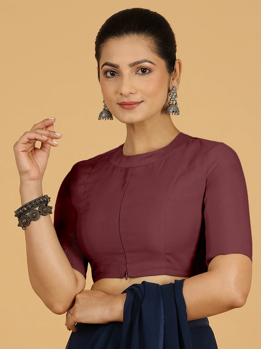 Farida x Rozaana | Regular Sleeves Saree Blouse in Deep Maroon - Image 6