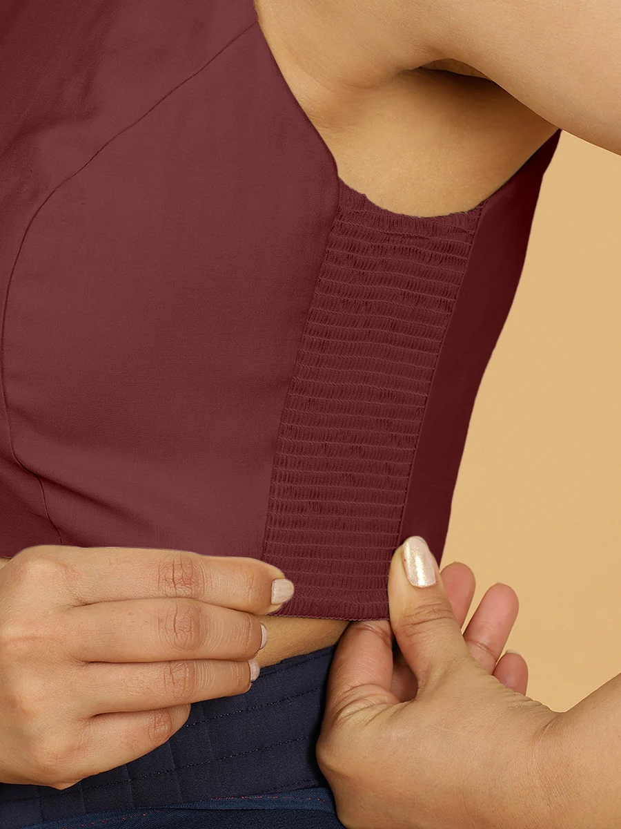 Zubeida x Rozaana | Deep Maroon Sleeveless Halter Neck Saree Blouse - Image 3