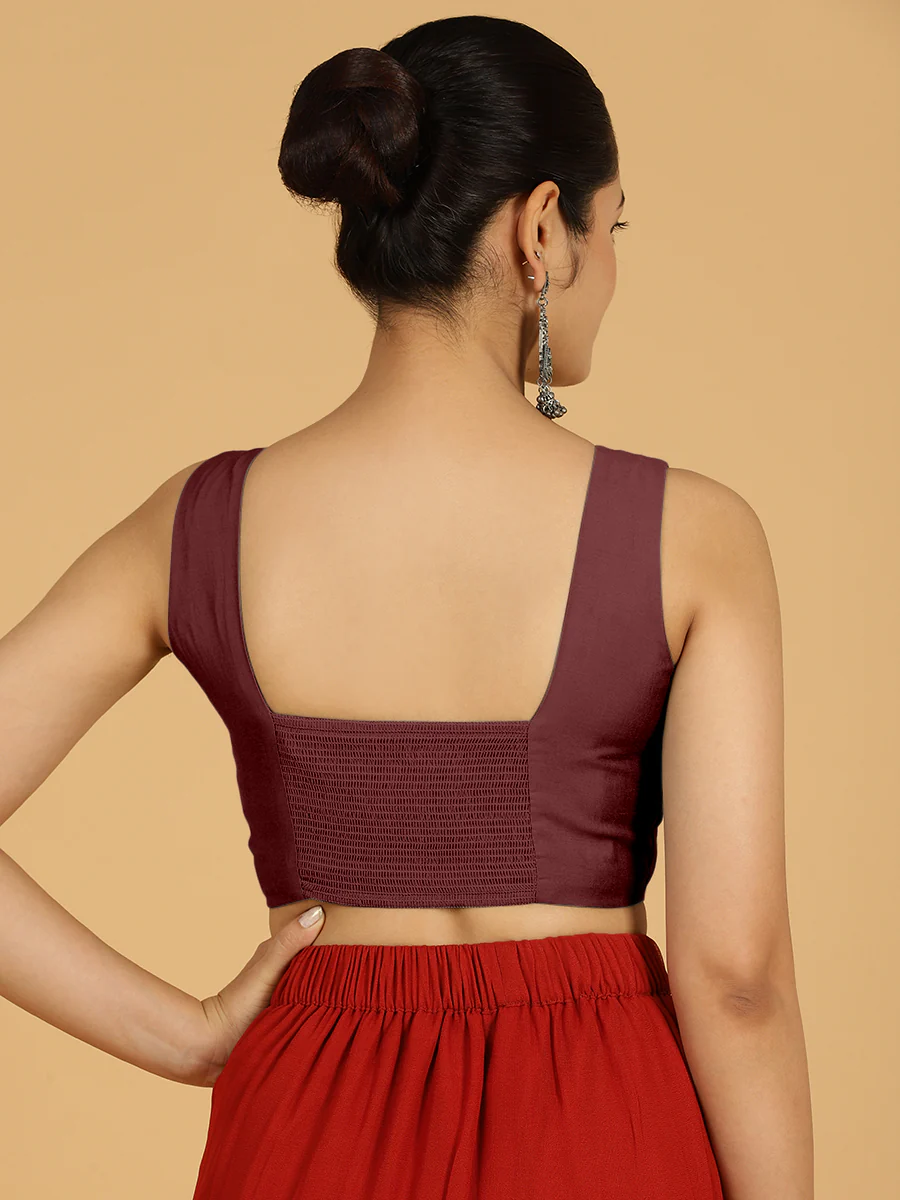 Hema x Rozaana | Saree Blouse in Deep Maroon - Image 2