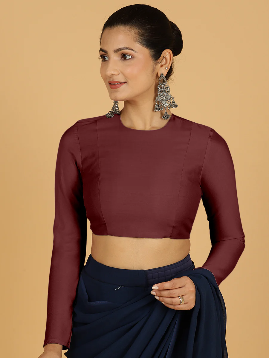 Jaya x Rozaana |  Saree Blouse in Deep Maroon - Image 7