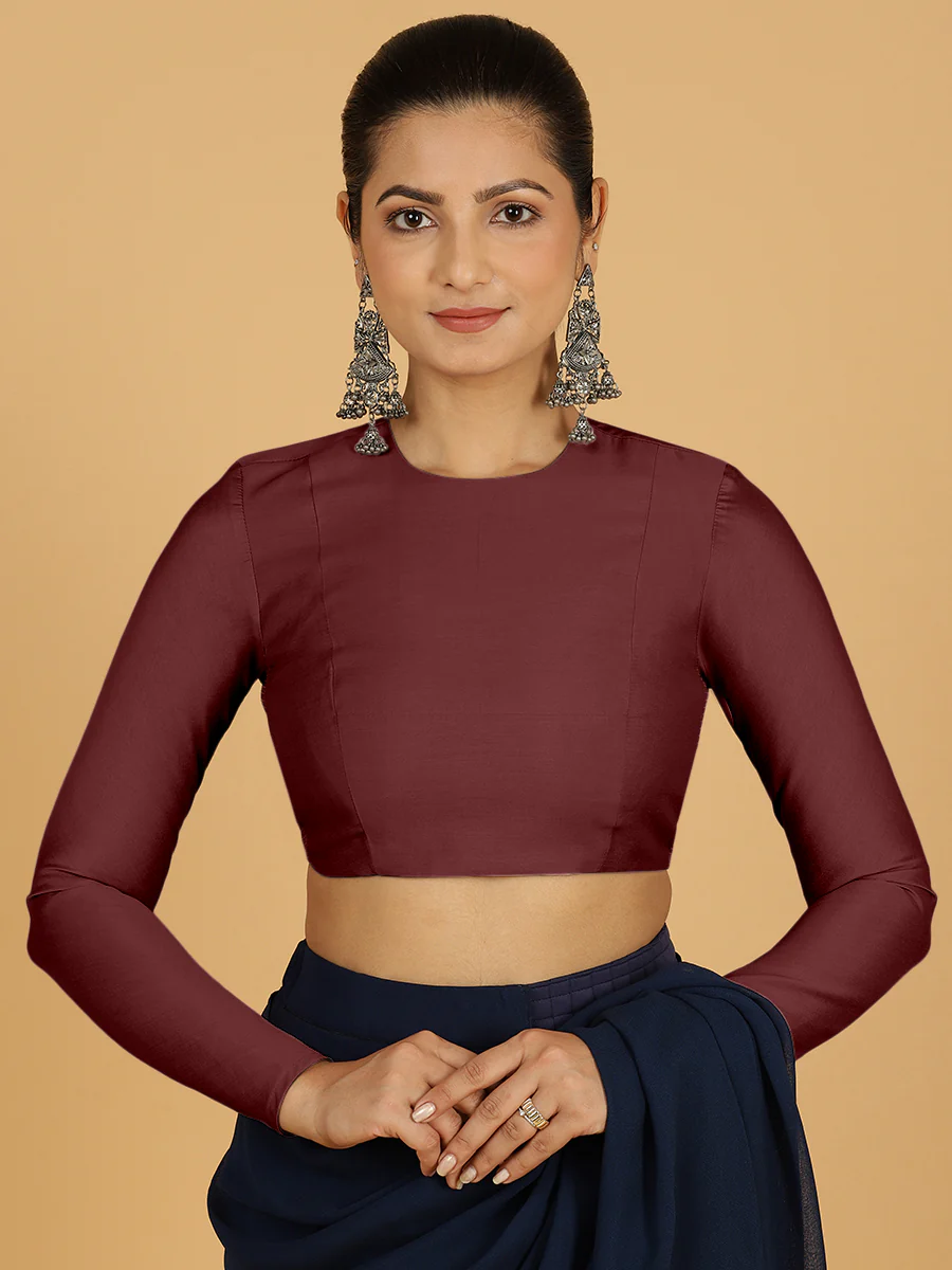 Jaya x Rozaana |  Saree Blouse in Deep Maroon - Image 8