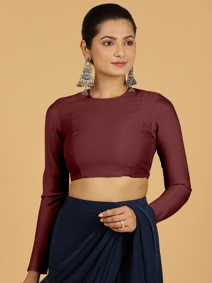 Jaya x Rozaana |  Saree Blouse in Deep Maroon - Image 9