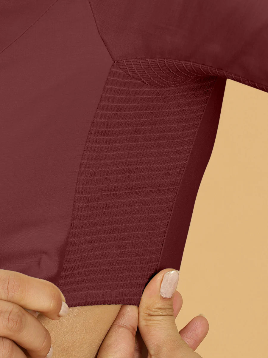 Nidhi x Rozaana | Elbow Sleeves Saree Blouse in Deep Maroon - Image 3