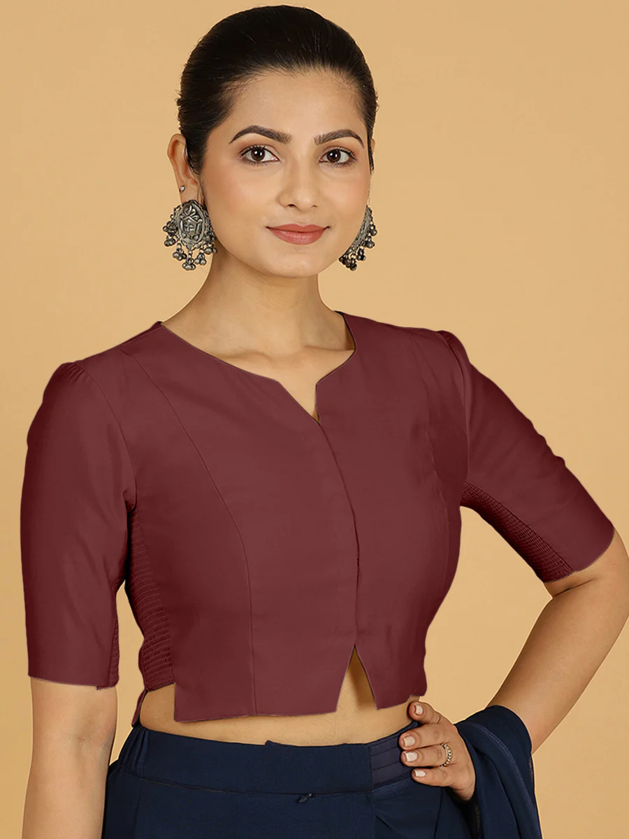 Rekha x Rozaana | Long Saree Blouse in Deep Maroon - Image 7