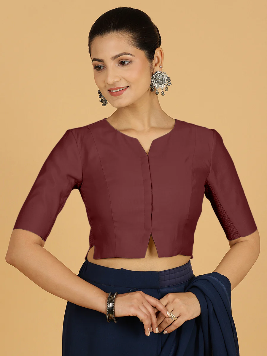 Rekha x Rozaana | Long Saree Blouse in Deep Maroon - Image 9