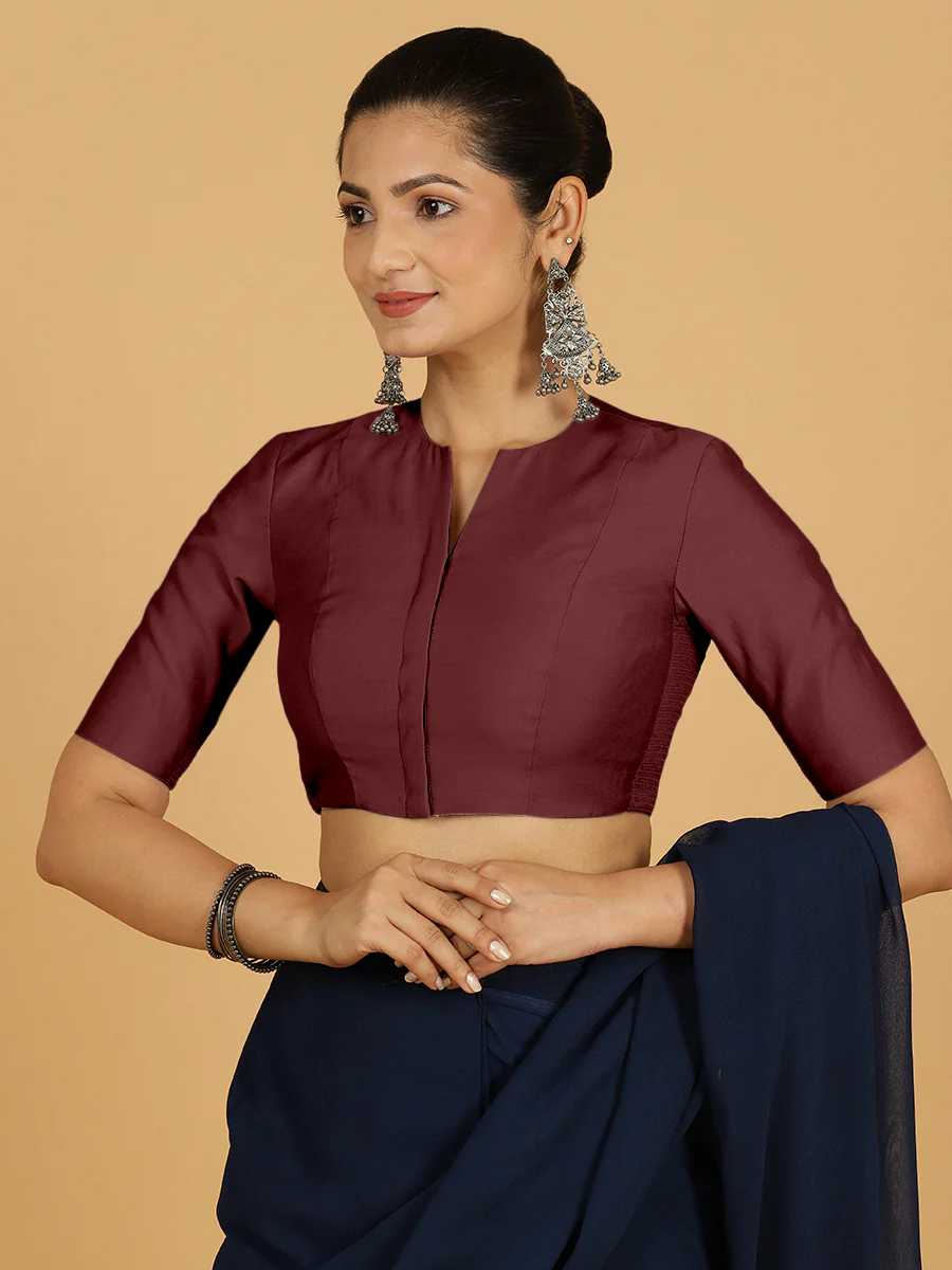 Simar x Rozaana | Saree Blouse in Deep Maroon