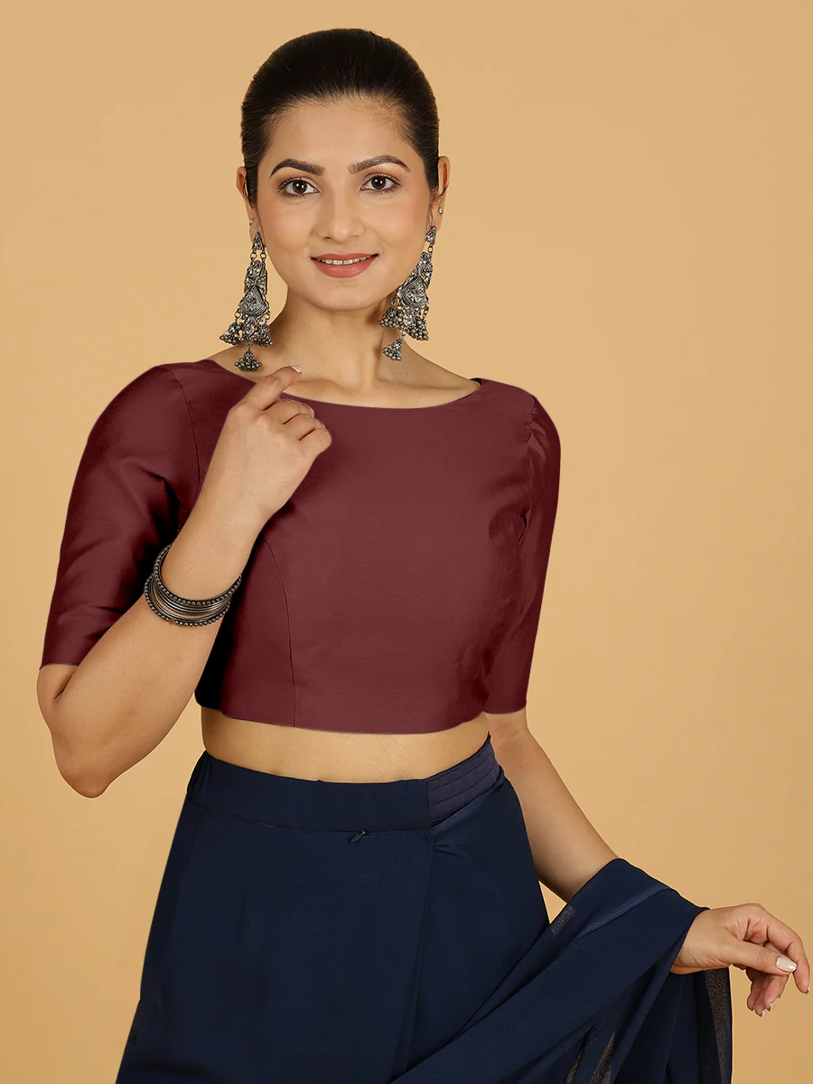 Trisha x Rozaana |  Saree Blouse in Deep Maroon - Image 6