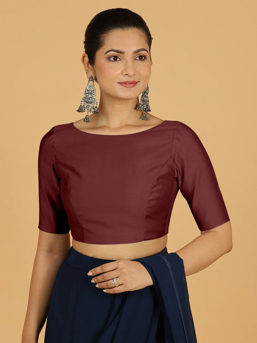 Trisha x Rozaana |  Saree Blouse in Deep Maroon - Image 8