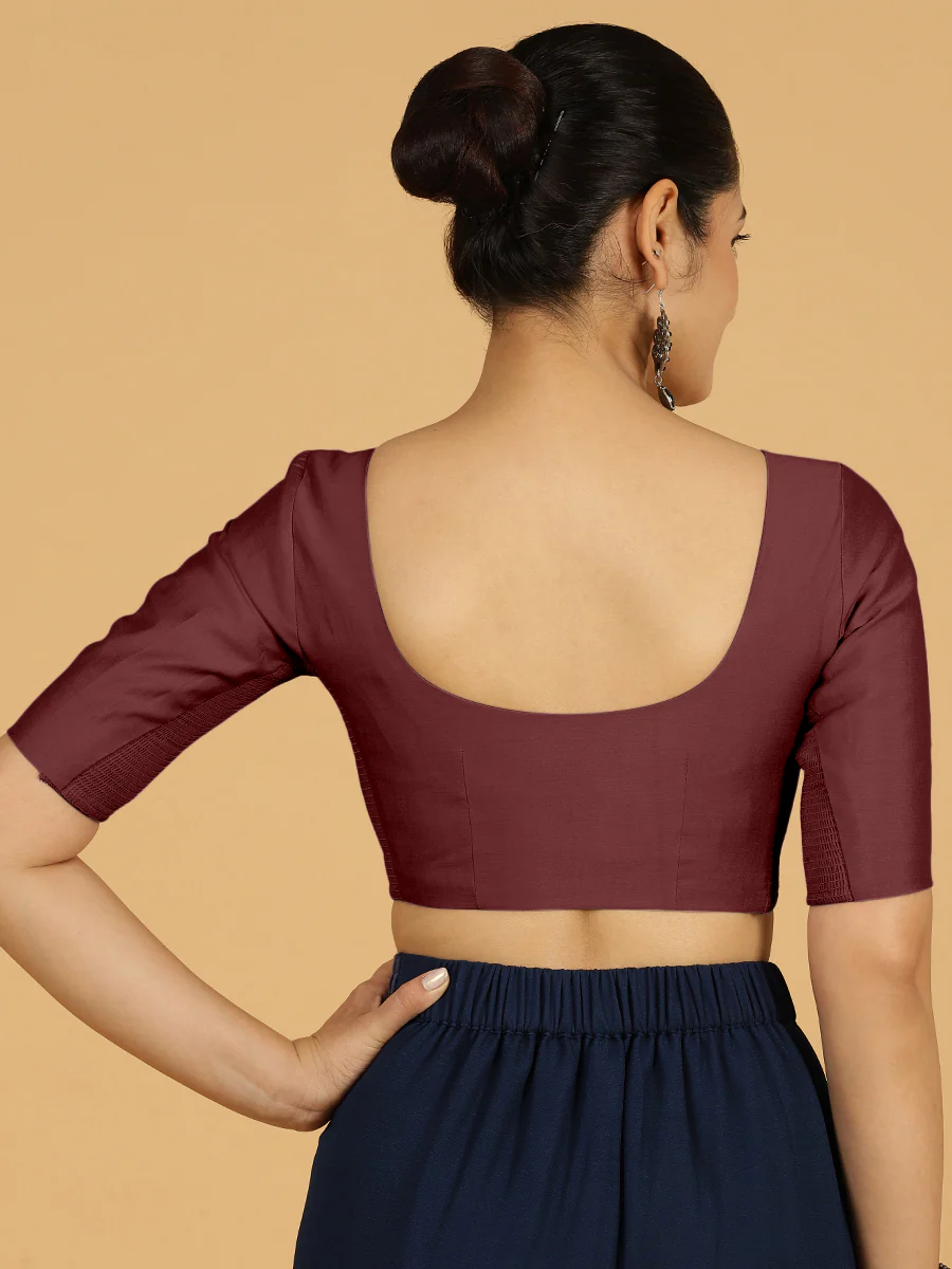 Vedika x Rozaana | Saree Blouse in Deep Maroon - Image 2