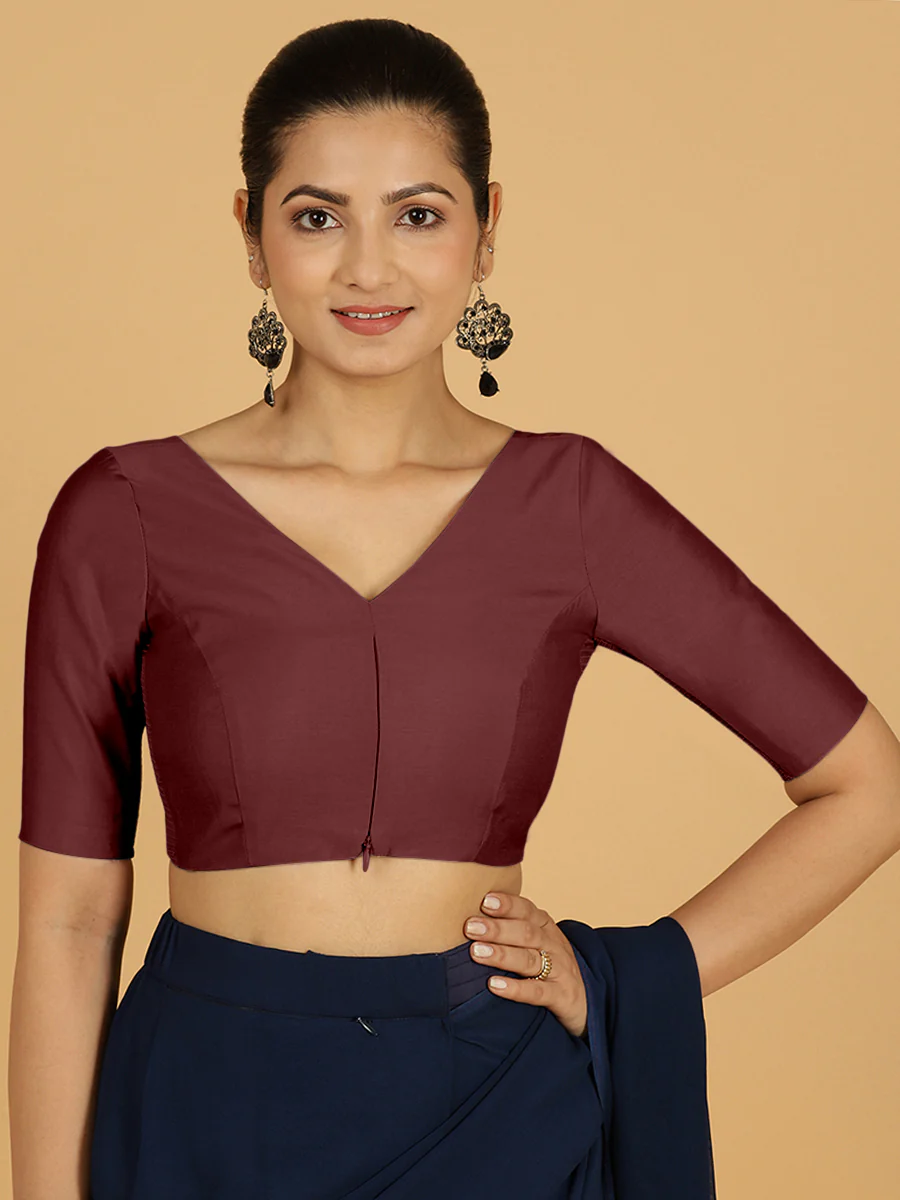 Vedika x Rozaana | Saree Blouse in Deep Maroon - Image 8