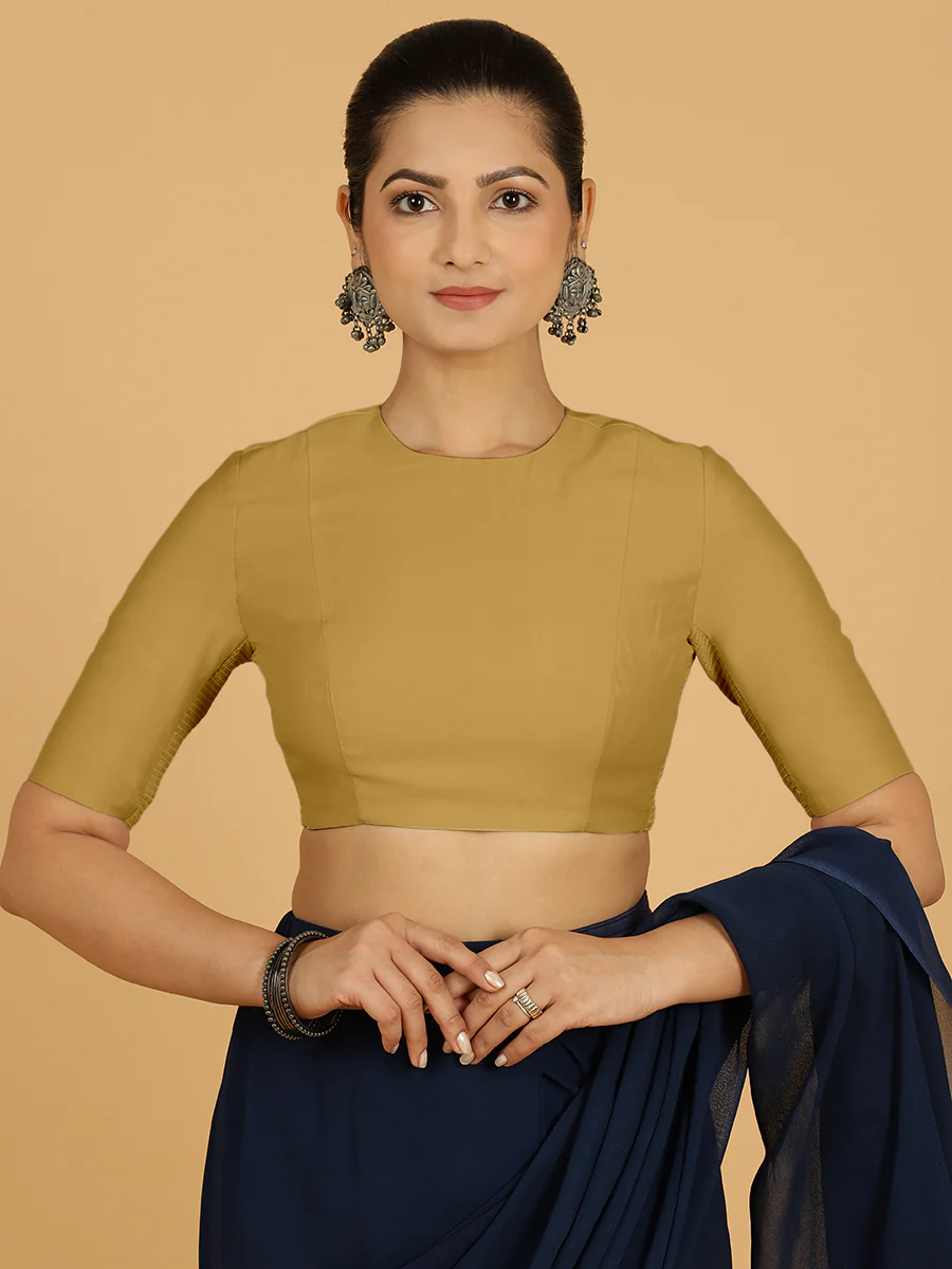 Amisha x Rozaana | Elbow Sleeves Saree Blouse in Dijon Mustard - Image 10