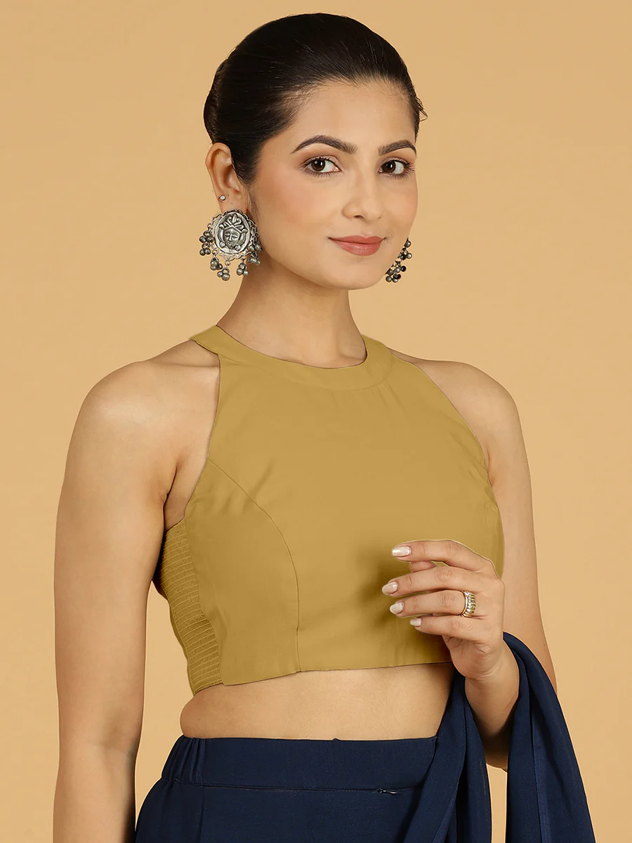 Zubeida x Rozaana | Dijon Mustard Sleeveless Halter Neck Saree Blouse - Image 6