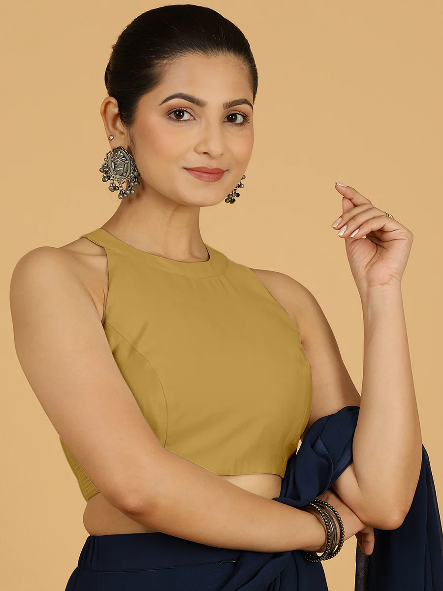 Zubeida x Rozaana | Dijon Mustard Sleeveless Halter Neck Saree Blouse - Image 8