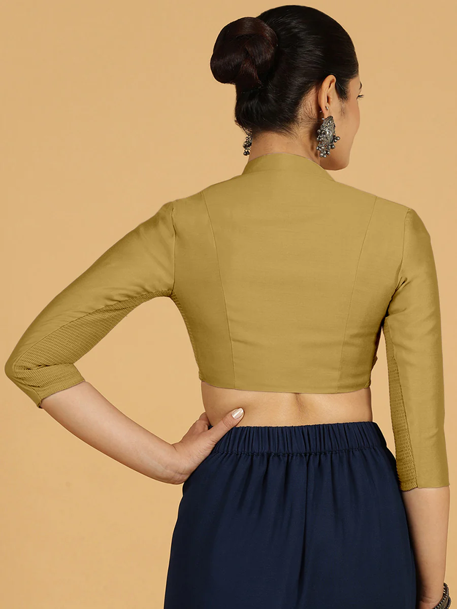 Maya x Rozaana | Three Quarter Sleeves Saree Blouse in Dijon Mustard - Image 2