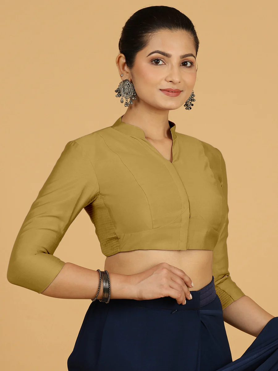 Maya x Rozaana | Three Quarter Sleeves Saree Blouse in Dijon Mustard - Image 6