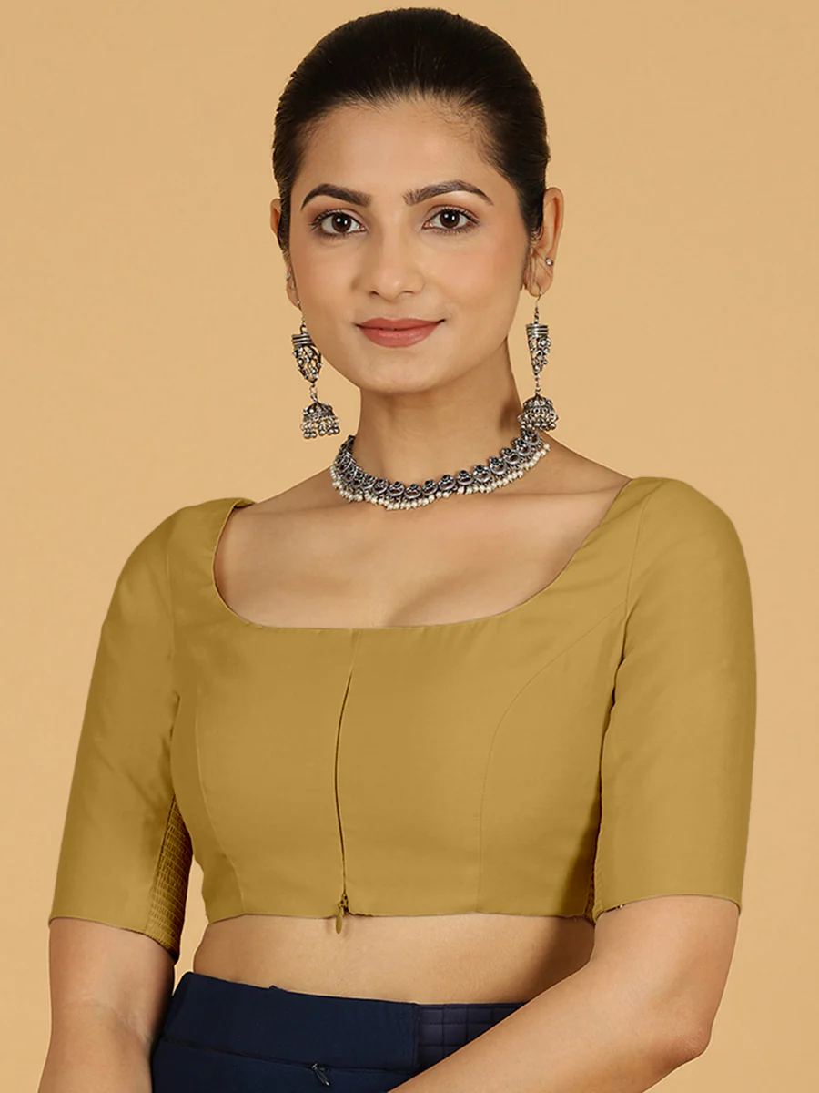 Nidhi x Rozaana | Elbow Sleeves Saree Blouse in Dijon Mustard - Image 8