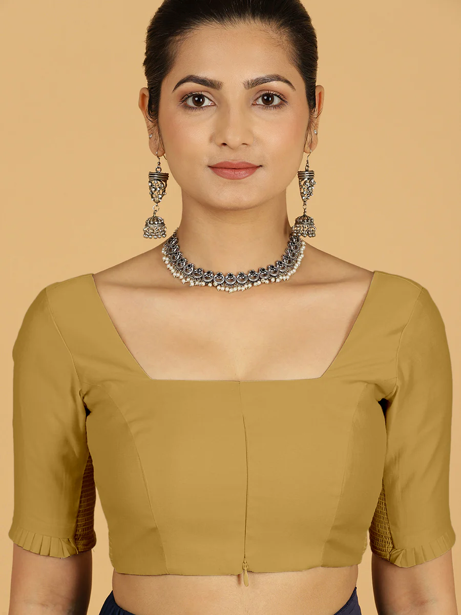 Nihira x Rozaana | Elbow Sleeves Saree Blouse in Dijon Mustard - Image 6