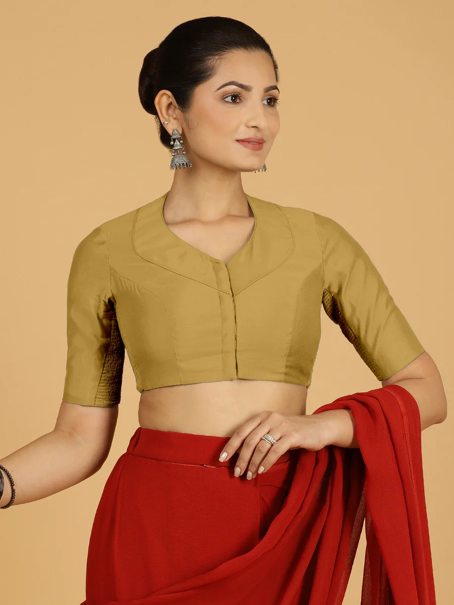 Pallavi x Rozaana | Elbow Sleeves Saree Blouse in Dijon Mustard - Image 6