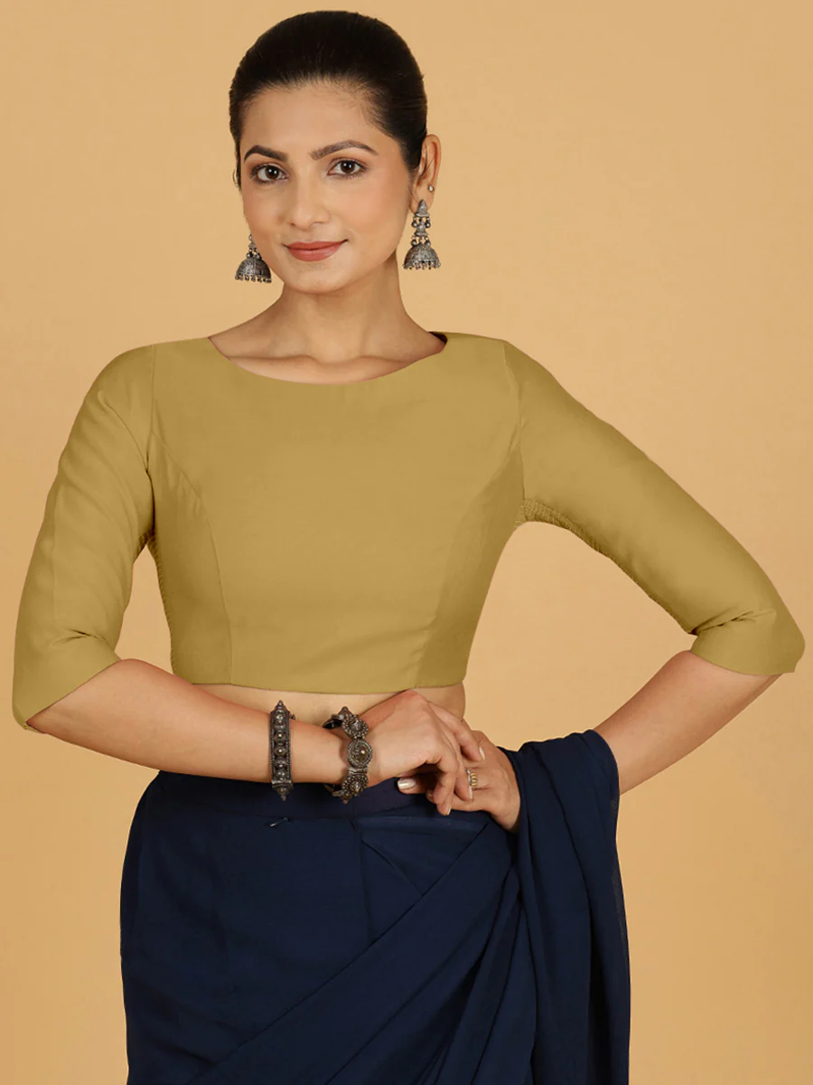 Tamanna x Rozaana | Three Quarter Sleeves Saree Blouse in Dijon Mustard - Image 7