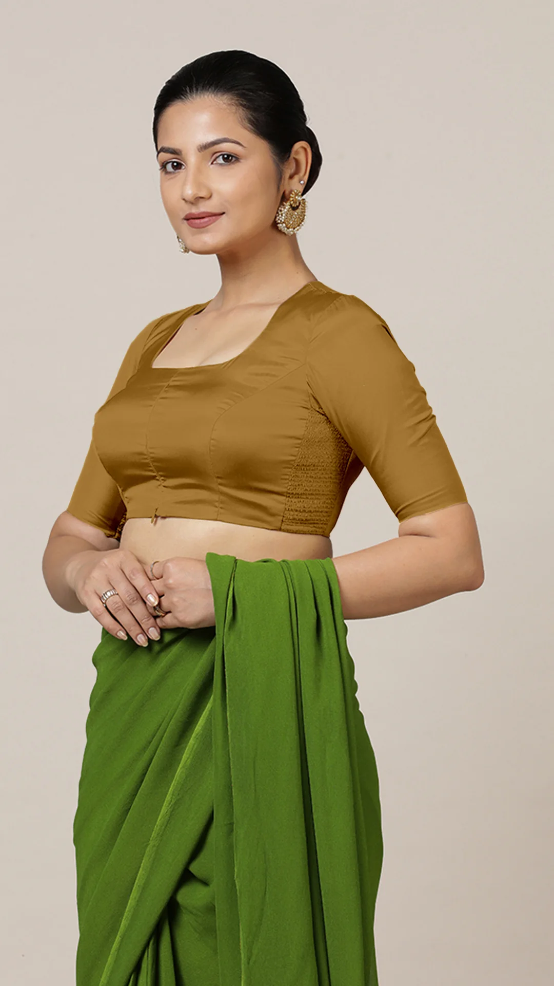 Aziza x Rozaana | Elbow Sleeves Saree Blouse in Bronze Gold - Image 6