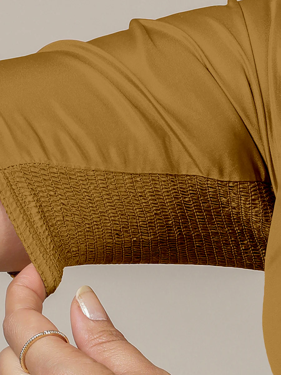 Zeenat x Rozaana | Bronze Gold Elbow Sleeves FlexiFit™ Saree Blouse with Plunging Neckline - Image 4