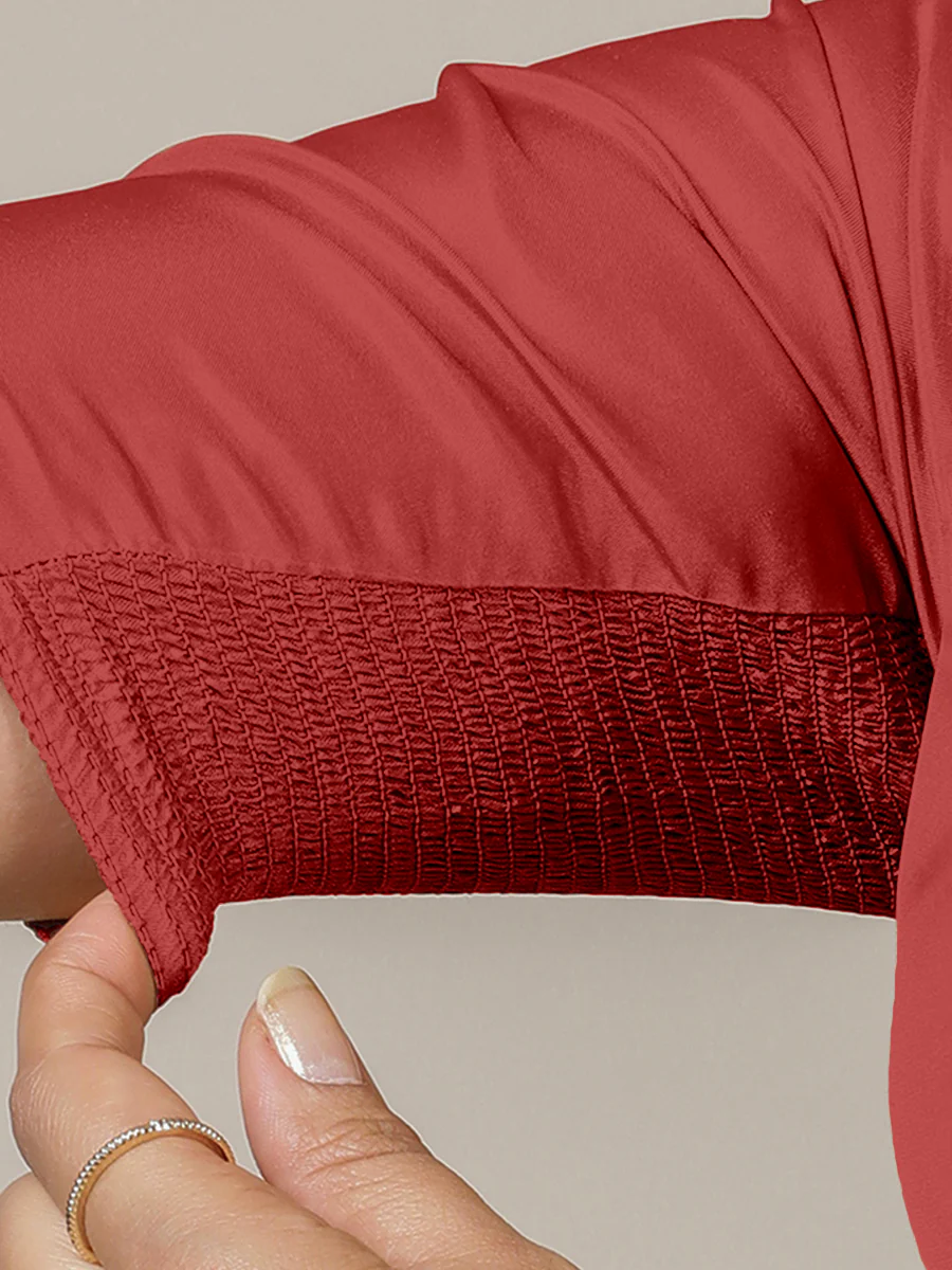 Zeenat x Rozaana | Crimson Red Elbow Sleeves FlexiFit™ Saree Blouse with Plunging Neckline - Image 4