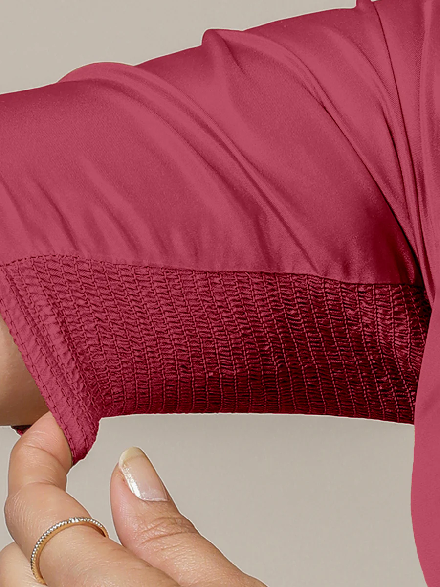 Zeenat x Rozaana | Rani Pink Elbow Sleeves FlexiFit™ Saree Blouse with Plunging Neckline - Image 4