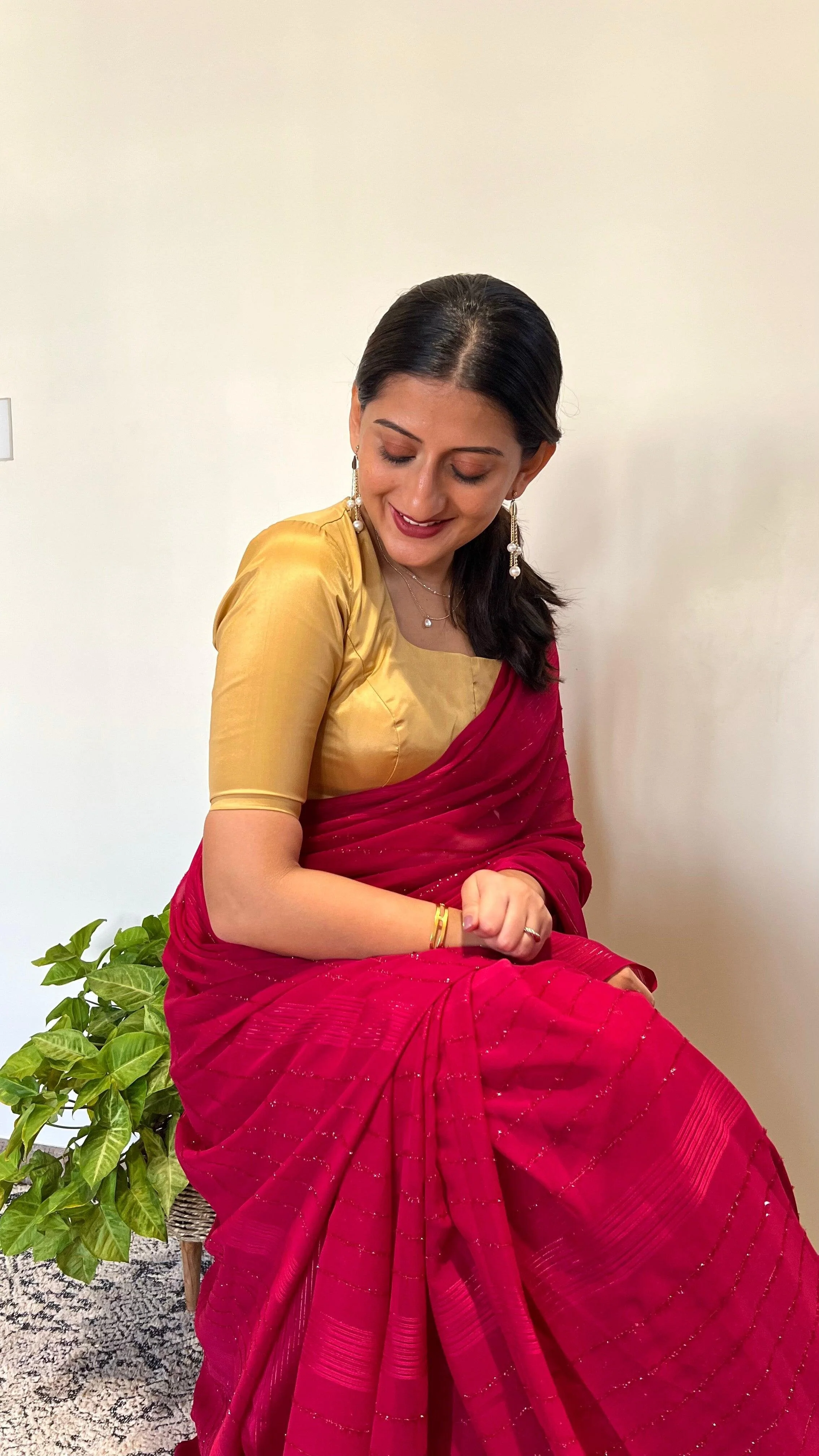 Aziza x Rozaana | Elbow Sleeves Saree Blouse in Gold - Image 17