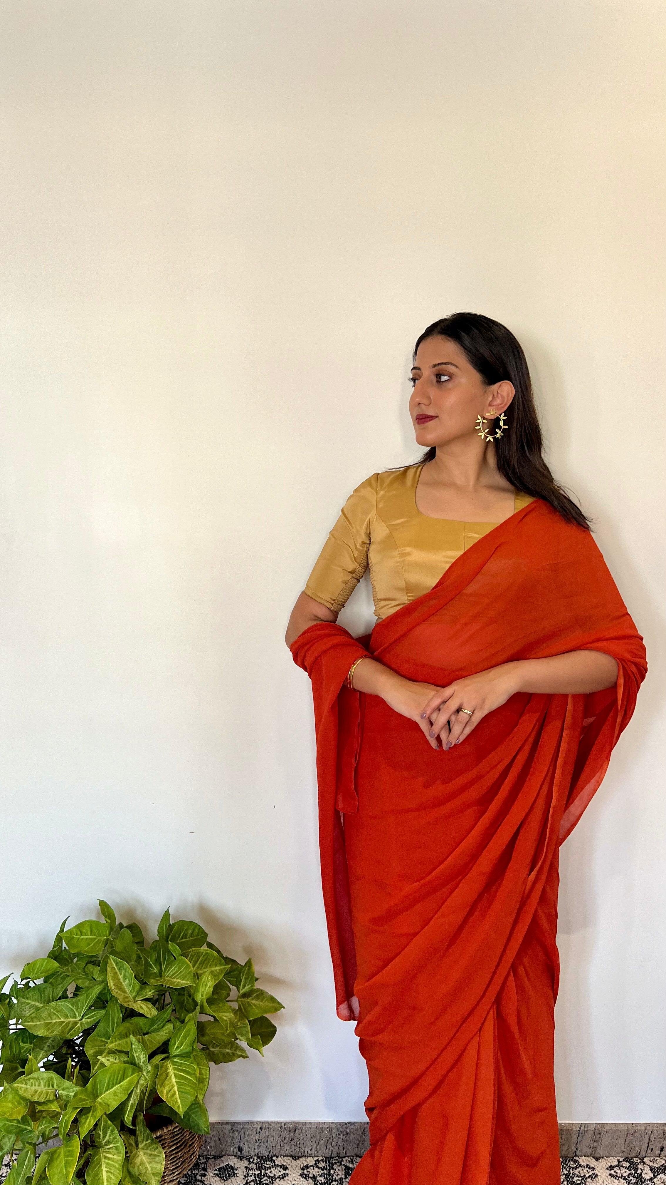 Aziza x Rozaana | Elbow Sleeves Saree Blouse in Gold - Image 20