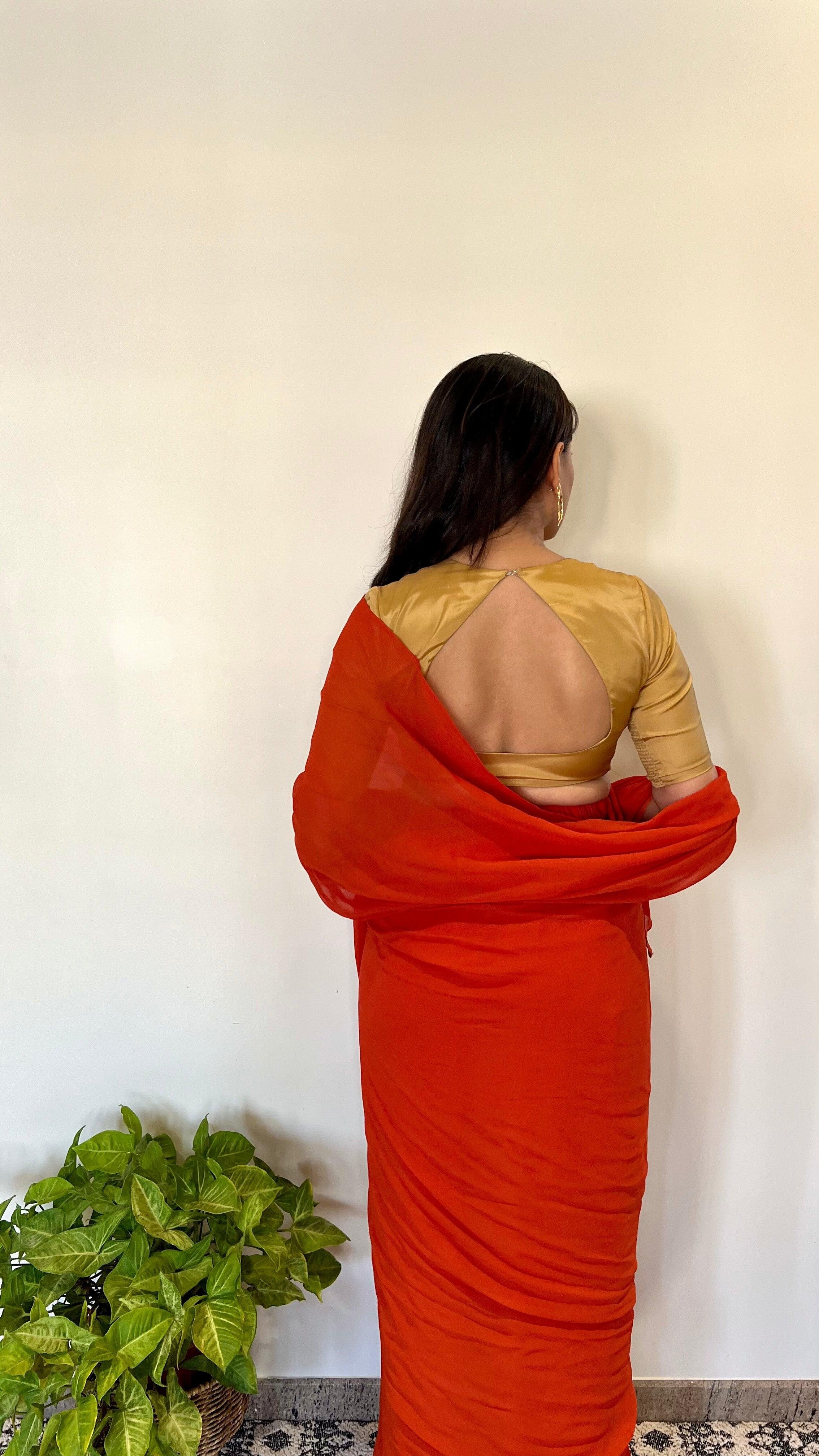 Aziza x Rozaana | Elbow Sleeves Saree Blouse in Gold - Image 21