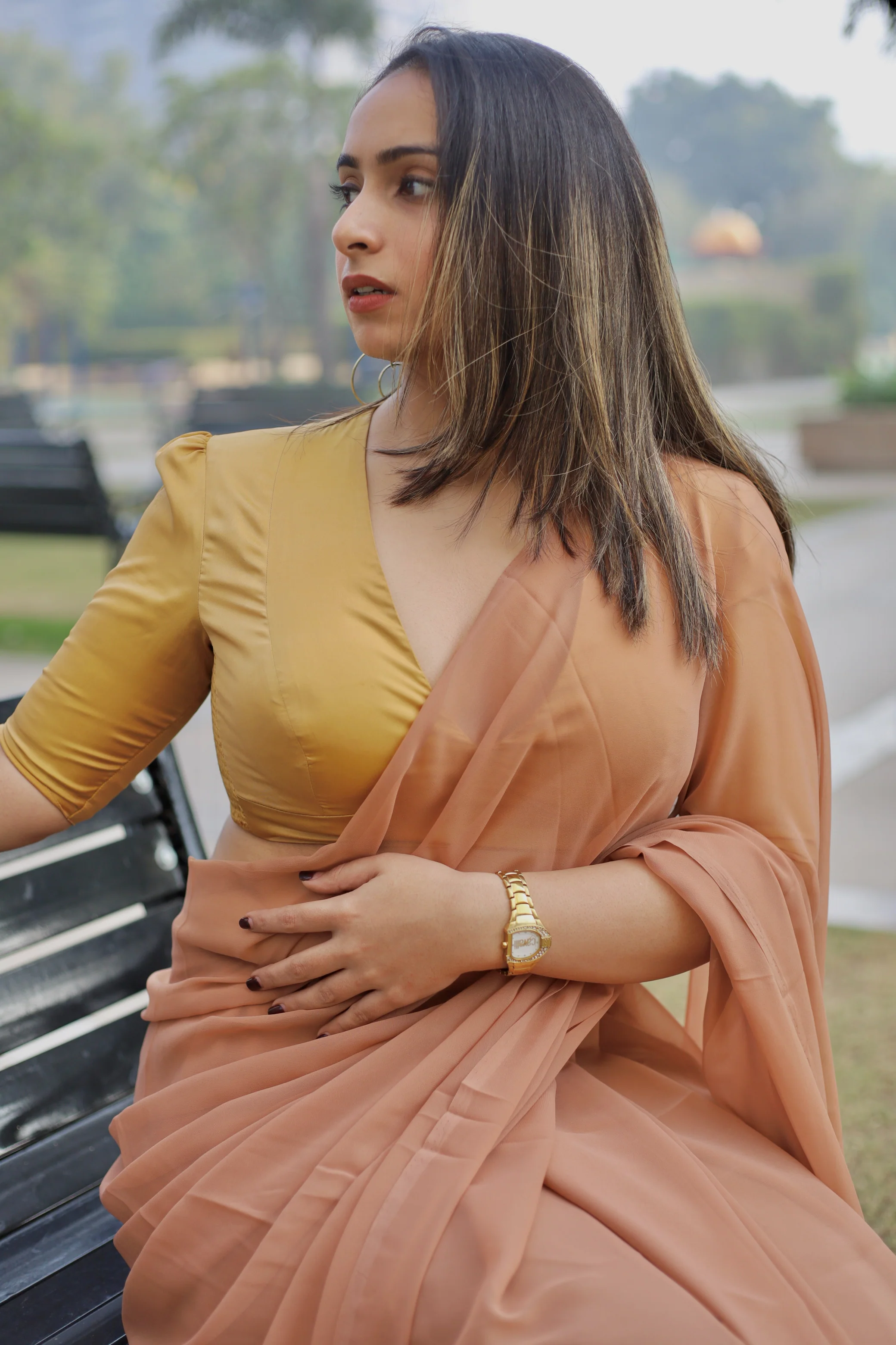 Pavani x Rozaana | Gold Art Silk Saree Blouse - Image 11