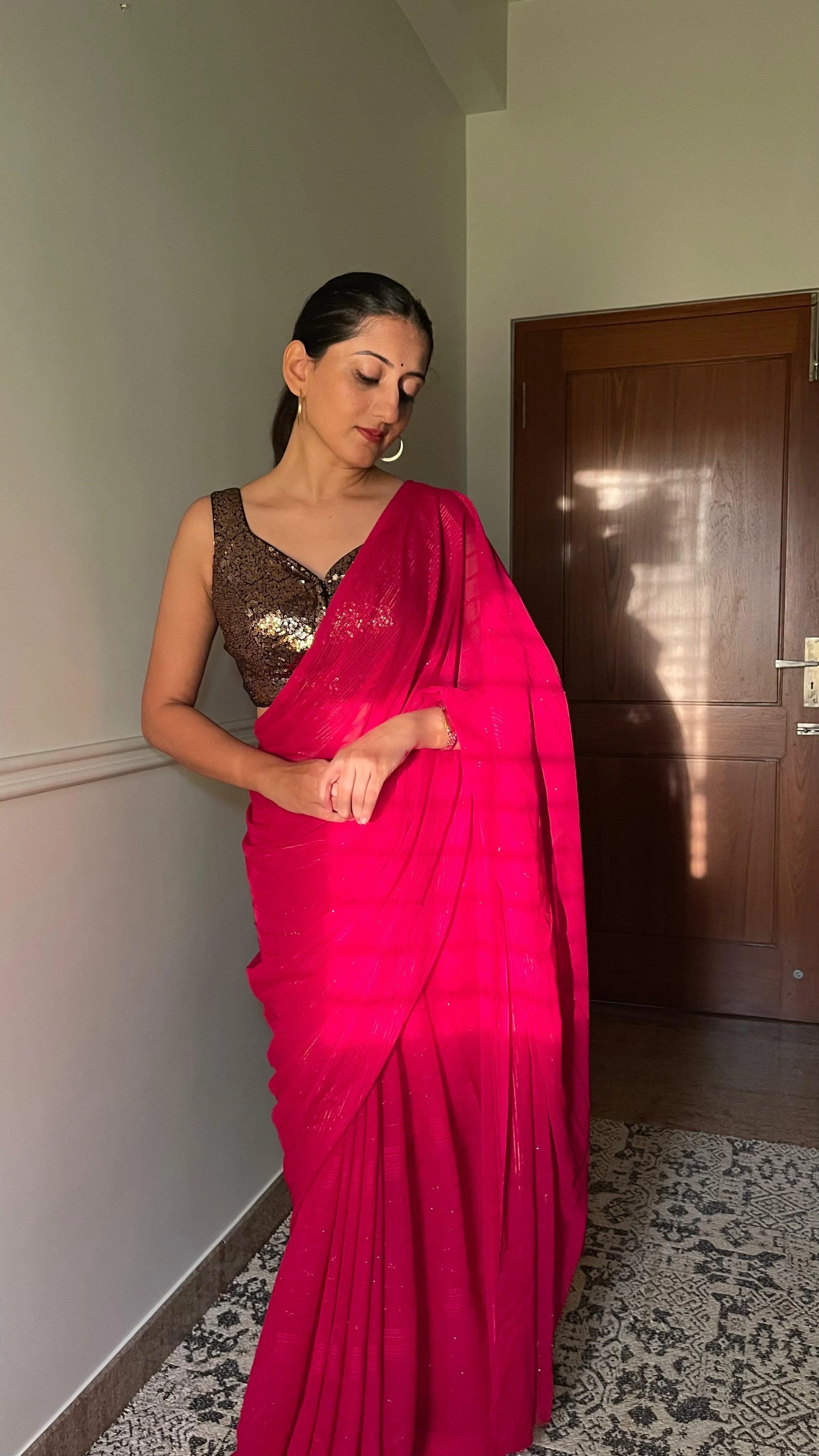 Jhanvi x Tyohaar | Sleeveless Black & Gold Sequined Saree Blouse with Sweetheart Neck - Image 4