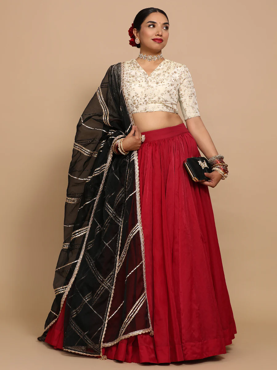 Lina x Tyohaar | Elbow Sleeves Satin Viscose Saree Blouse in Gold Vine Embroidery on Cream Tissue Fabric - Image 10