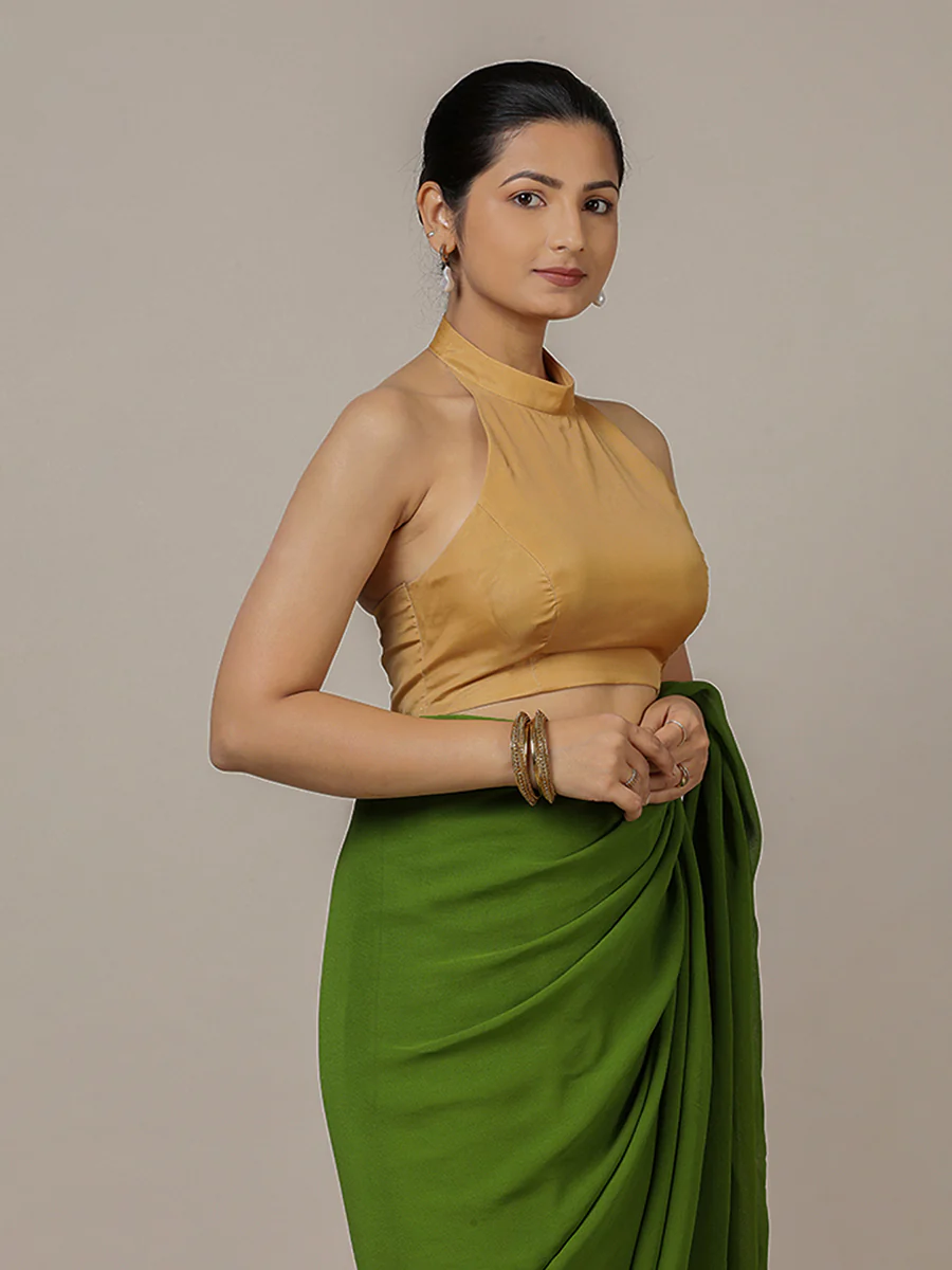 Laila x Rozaana | Gold Halter Neck Saree Blouse w/ FlexiFit™ - Image 7