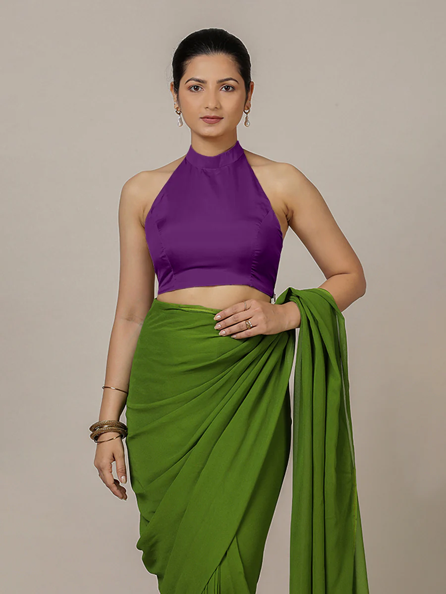 Laila x Rozaana | Purple Halter Neck Saree Blouse w/ FlexiFit™ - Image 8
