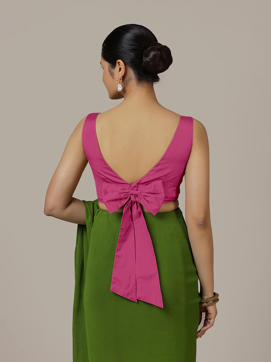 Sherry x Rozaana | Sleeveless Hot Pink FlexiFit™ Saree Blouse with Boat Neck - Image 2